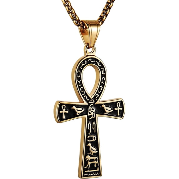 Stainless Steel Large Ankh Cross Pendant Necklace Ancient Egyptian Hieroglyphic Symbol 22+2 Inch Chain Jewelry Gift