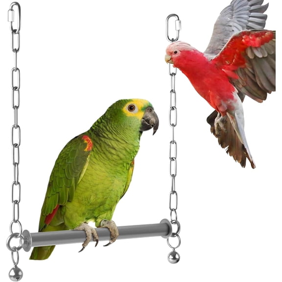 Stainless Steel Large Bird Swing, Hanging Heavy Duty Parrot Swings Perches Stand Toys with Bell, Claw Grinding Birdcage Accessories for Macaw Afican Grey Cockatoo