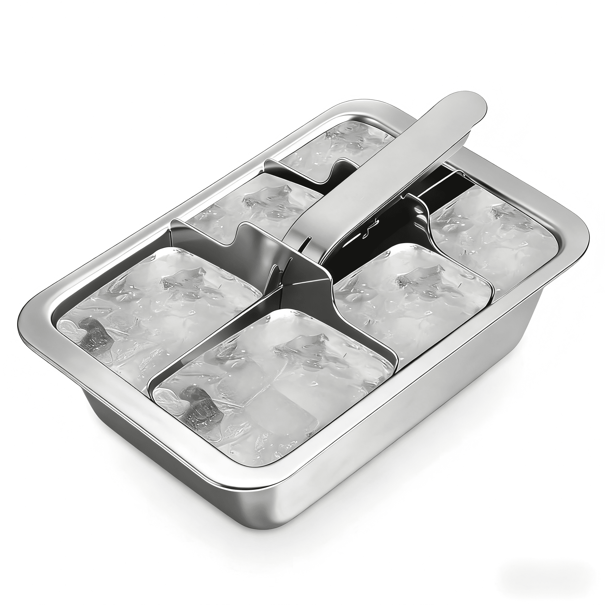 Stainless Steel Large Ice Cube Tray 6 Cube, Lever Type Easy Demold, Dishwasher Safe Kitchen Bar Accessory