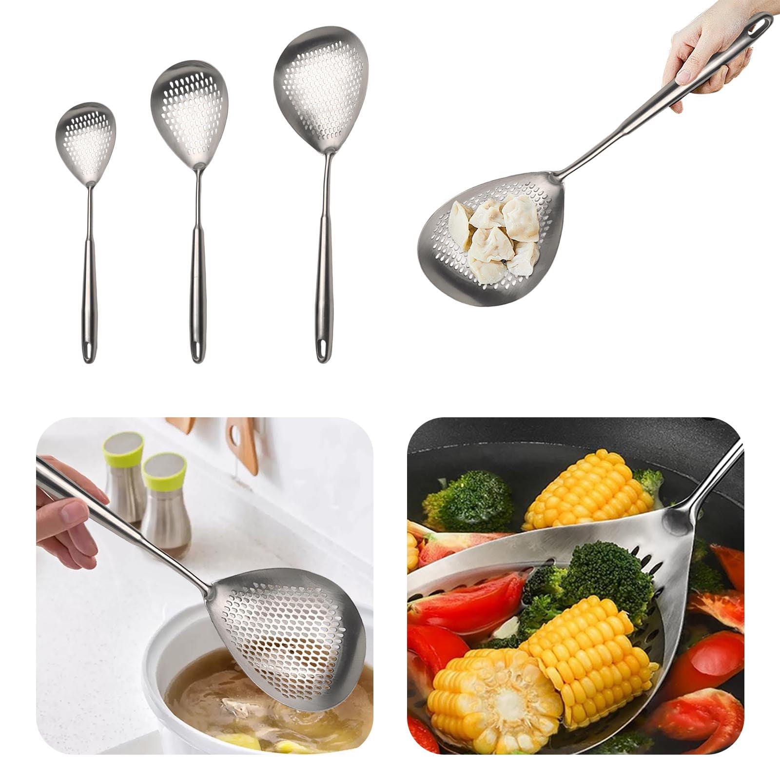Stainless Steel Large Leaky Spoon, 5.12"*16.34" Skimmer Slotted Spoon