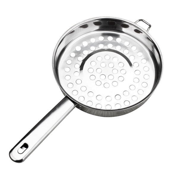 Stainless Steel Large Mesh Strainer with Long Handle Flat Bottom Cooking Colander Perforated Slotted Spoon for Kitchen Food Pasta Noodles Vegetables