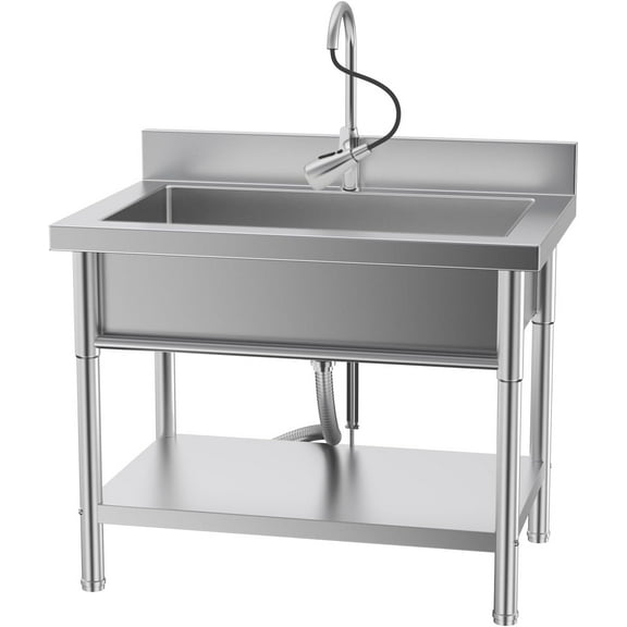 Stainless Steel Sinks Freestanding Single Bowl Utility Sink Includes Pull-Out Faucet, for Laundry Room, Garage, Kitchen, Outdoor,Indoor