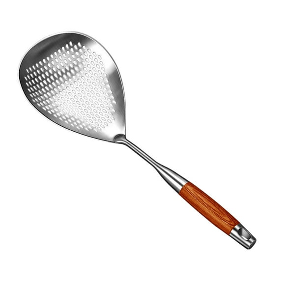 Stainless Steel Large Slotted Spoon For Cooking Pasta Dumplings Hot Pot Strainer With Wooden Handle Durable Kitchen Utensil Cooking Utensils Practical Home Decor 16.5" X 5.9"