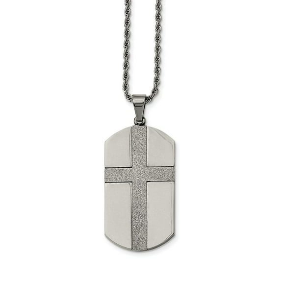 Stainless Steel Laser Cut Cross Center Dog Tag Necklace; 24 inch; Lobster (Fancy) Clasp; for Adults and Teens; for Women and Men