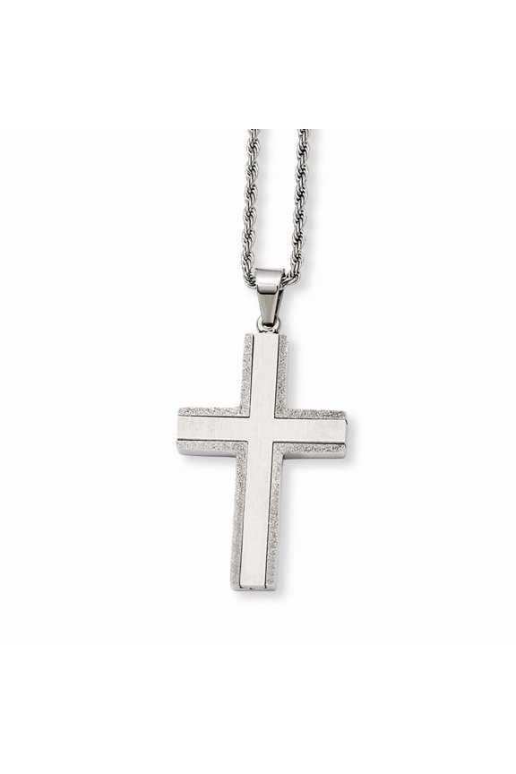 Stainless Steel Laser Cut Edges Cross Pendant 24inch Necklace - 24 Inch - Measures 28mm Wide