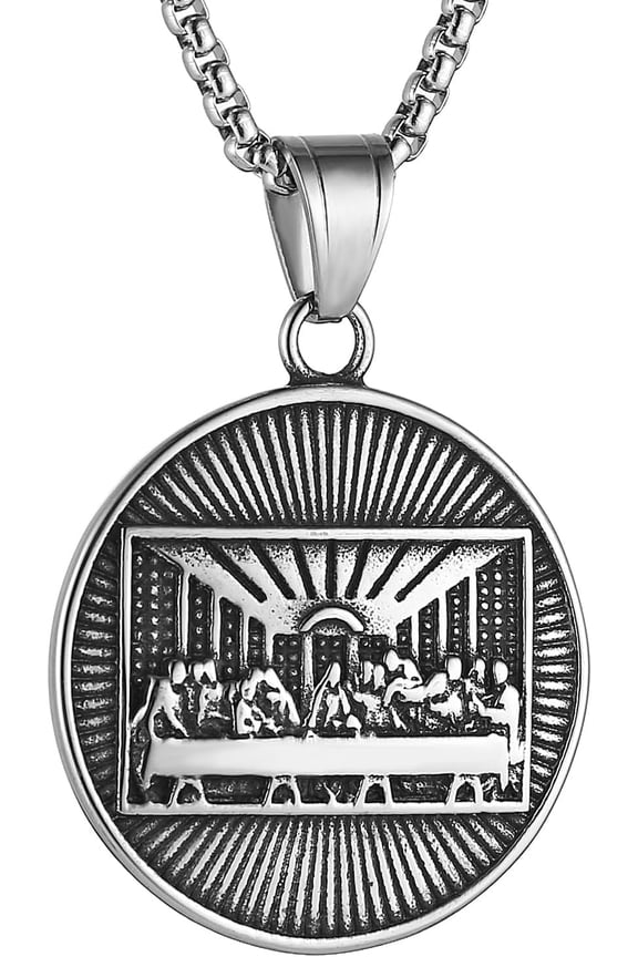 Stainless Steel Last Supper Necklace Jesus with His Disciples Pendant Medal for Men