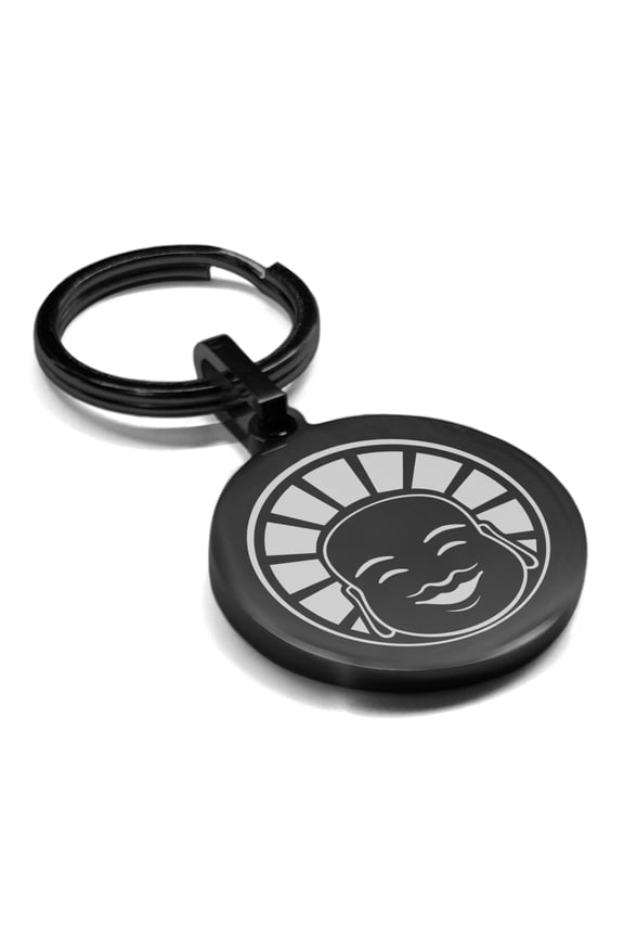 Stainless Steel Laughing Buddha Good Luck Charm Round Medallion Keychain Circle Ring