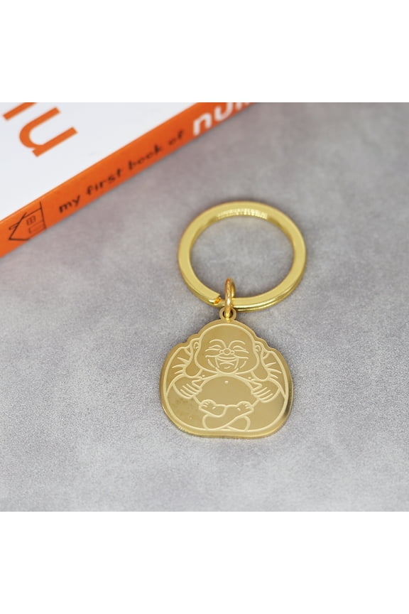 Stainless Steel Laughing Buddha Pendant Keychain For Women Men Luck Yoga Jewelry Gift