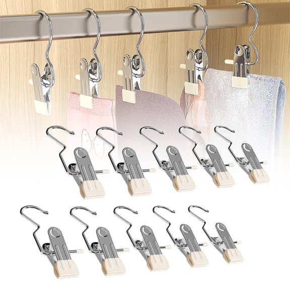 Stainless Steel Laundry Hanging Hooks Clips, Anti-Rust Clip Space-Saving Clothespin Hat Pants Storage Hanging Travel Hook, 360° Rotating Hanger Clips Towel Clips Boot Hangers for Closet