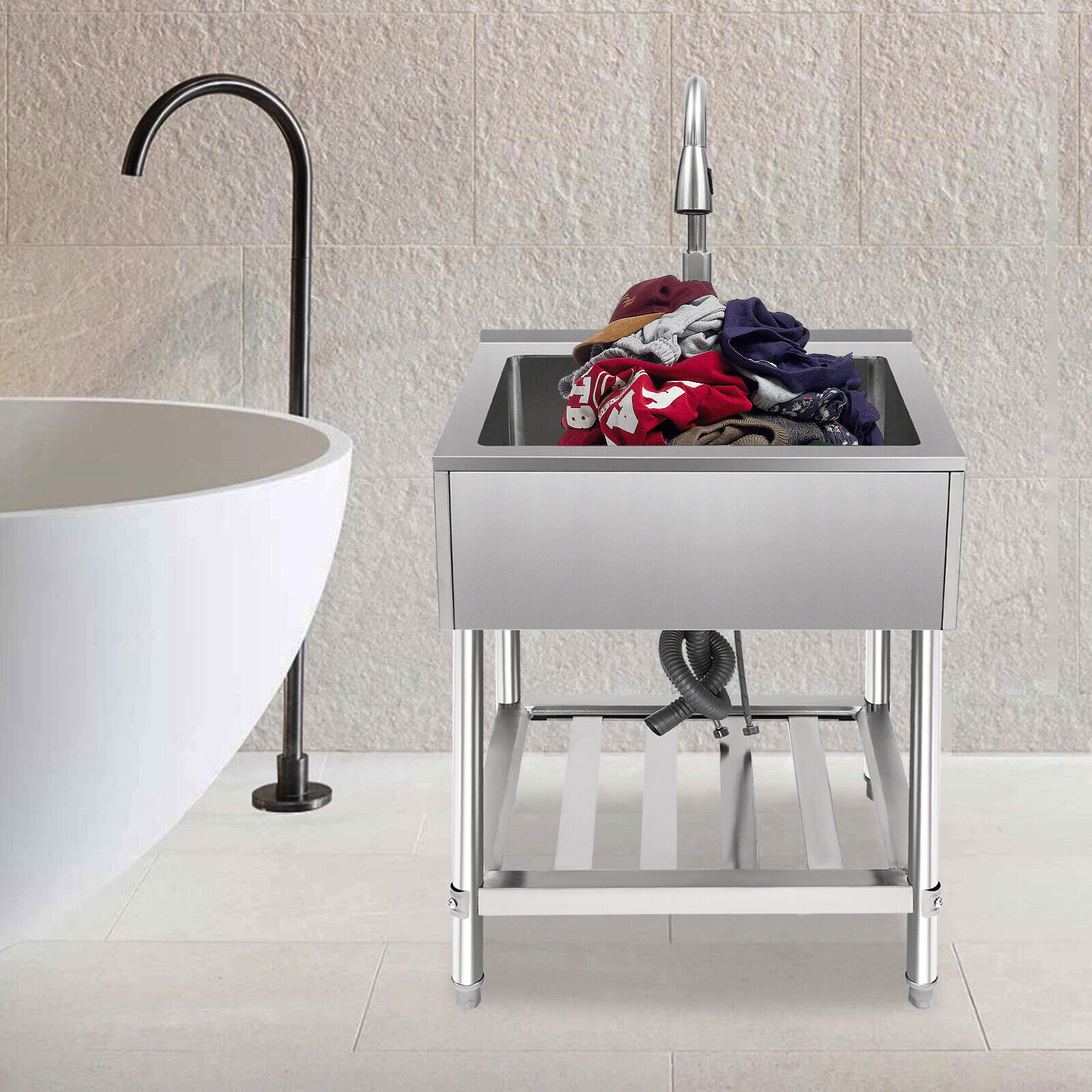 Stainless Steel Laundry Sink with Stand Single Bowl Laundry Sink ...