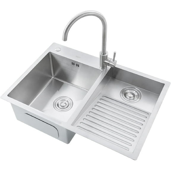 Stainless Steel Laundry Utility Sink with Washboard 27.56 * 18.9in Top Mount&Under Mount Laundry Sink Wash Basin Double Bowl Laundry Pool for Kitchen Balcony Outdoor Use