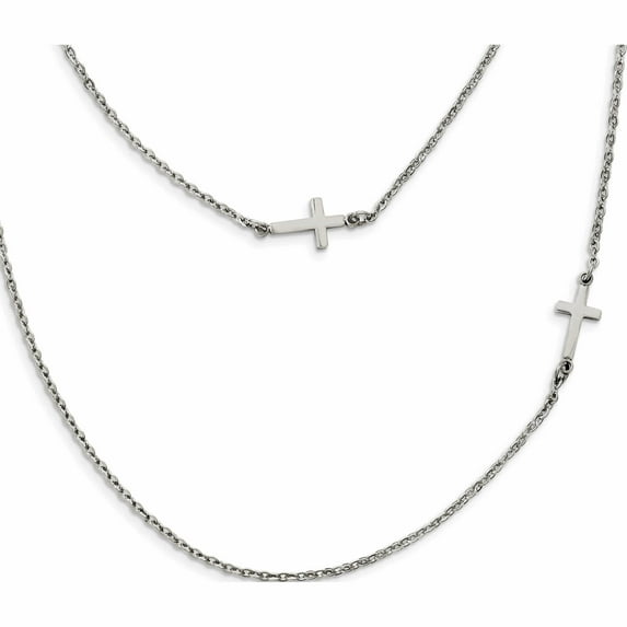 Stainless Steel Layered Sideways Cross 18In Necklace Made In China -Jewelry By Sweet Pea