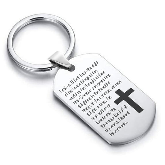 Stainless Steel Lead Us Prayer Dog Tag Keychain Circle Ring