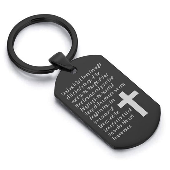 Stainless Steel Lead Us Prayer Dog Tag Keychain Circle Ring