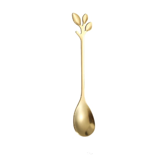 Stainless Steel Leaf Spoon Gold Finish Coffee Stirrer for Dessert Appetizer Tea Creative Tableware Unique Kitchen Utensil 5 Inch