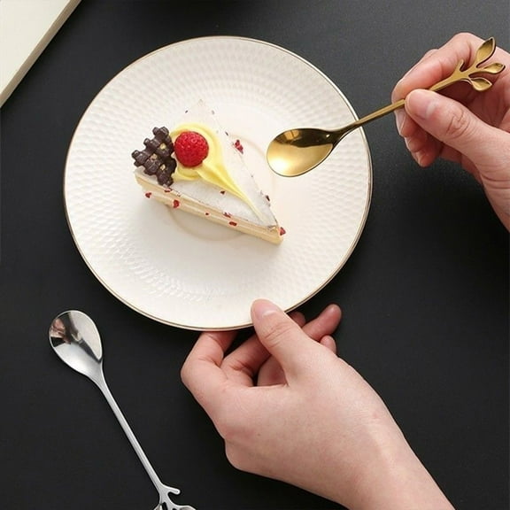 Stainless Steel Leaf Spoon, Gold Long Handle Stirring Spoon for Coffee, Elegant Dessert Spoon for Modern Dining, Decorative Metal Tableware for Professional Hosting and Home Entertaining, by UKHBMC