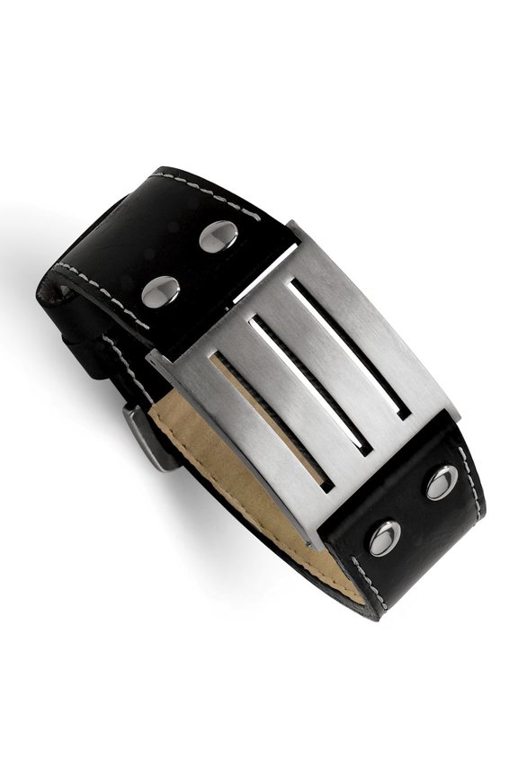 Stainless Steel Leather Adjustable Buckle Bracelet - 8.75 Inch