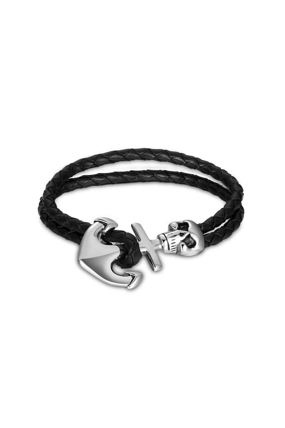 Stainless Steel Leather Bracelet 8 Inches 9MM Hook Clasp L386