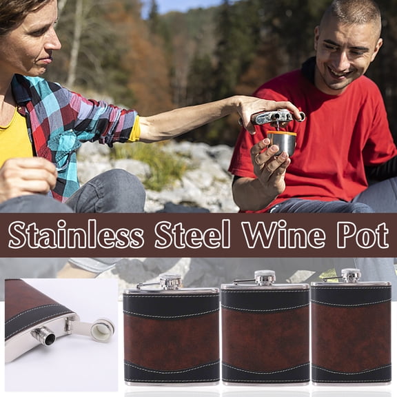 Stainless Steel Leather Hip Flask with Funnel Bar Set for Whiskey, Wine, and Vodka – Portable Pocket-Friendly Bottle for Outdoor Travel, Hiking, and Parties