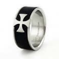 thumbnail image 1 of Tioneer Stainless Steel Leather Inlay Biker Cross Wedding CZ Band Ring, 1 of 1