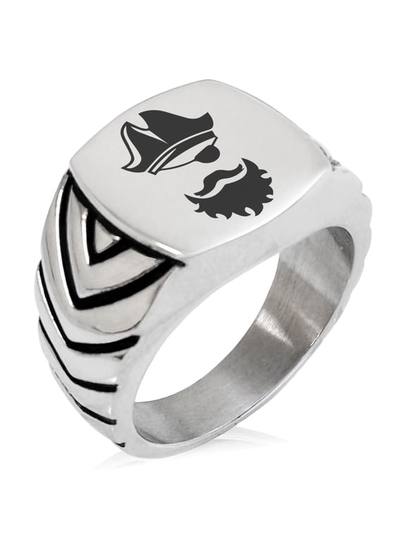 Stainless Steel Legendary Blackbeard Pirate Chevron Pattern Biker Style Polished Ring