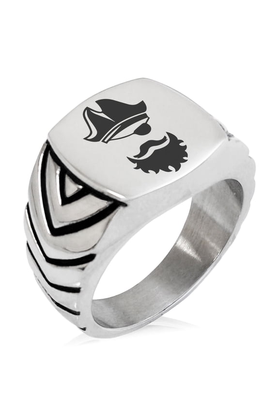 Stainless Steel Legendary Blackbeard Pirate Chevron Pattern Biker Style Polished Ring