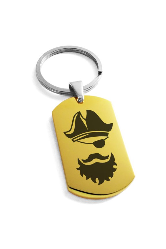 Stainless Steel Legendary Blackbeard Pirate Engraved Dog Tag Keychain Keyring