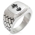 thumbnail image 1 of Stainless Steel Legendary Blackbeard Pirate Geometric Pattern Step-Down Biker Style Polished Ring, 1 of 1