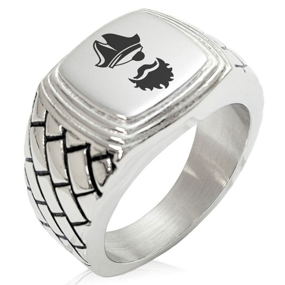 Stainless Steel Legendary Blackbeard Pirate Geometric Pattern Step-Down Biker Style Polished Ring