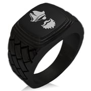 Tioneer Stainless Steel Legendary Blackbeard Pirate Geometric Pattern Step-Down Biker Style Polished Ring