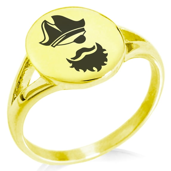 Stainless Steel Legendary Blackbeard Pirate Minimalist Oval Top Polished Statement Signet Ring