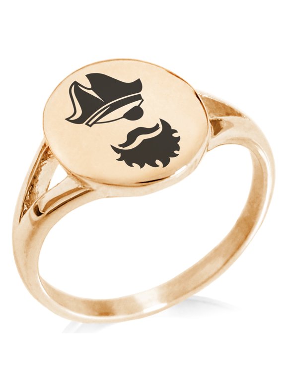Stainless Steel Legendary Blackbeard Pirate Minimalist Oval Top Polished Statement Signet Ring