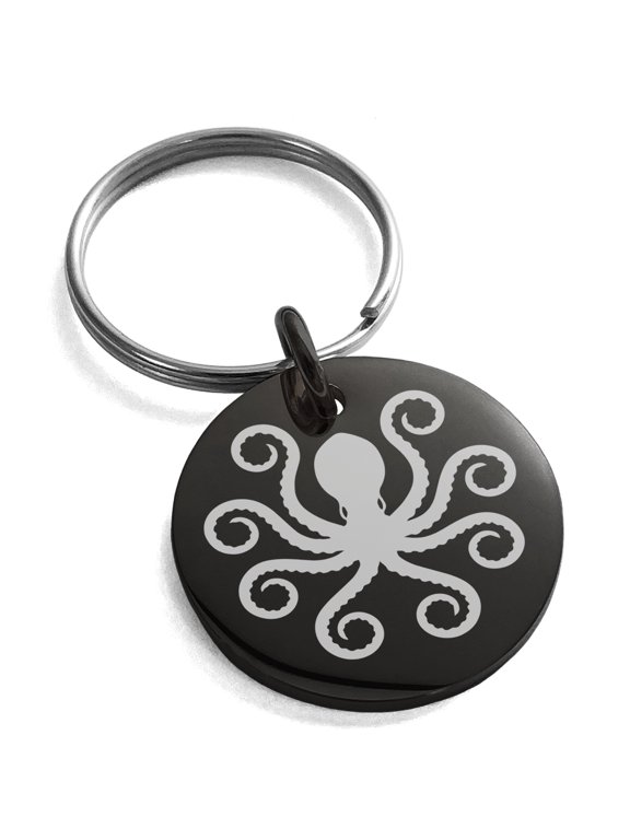 Stainless Steel Legendary Kraken Engraved Small Medallion Circle Charm Keychain Keyring