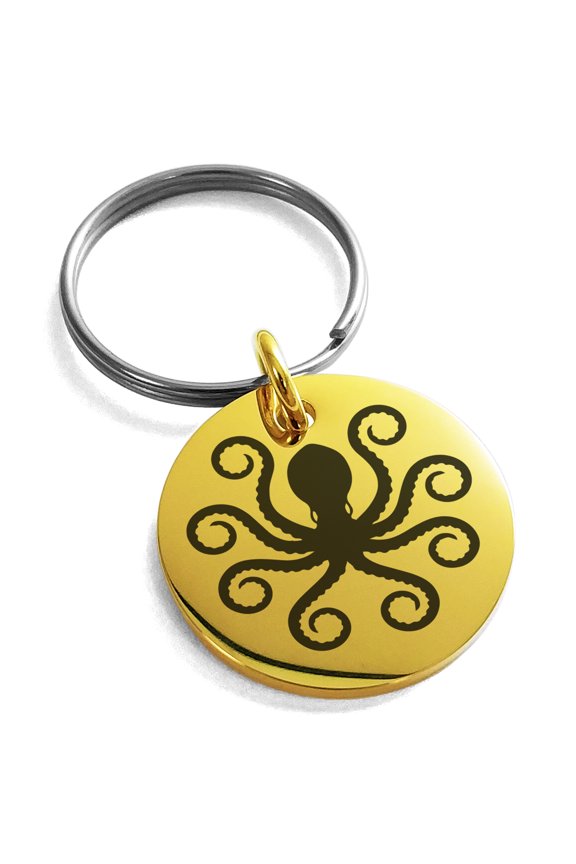 Stainless Steel Legendary Kraken Engraved Small Medallion Circle Charm Keychain Keyring