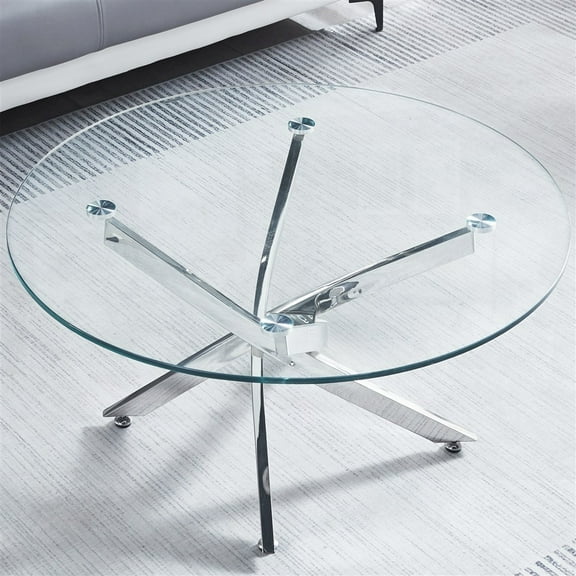 Stainless Steel Legged Round Tempered Glass Coffee Table - Perfect for Family Meals