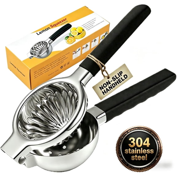 Stainless Steel Lemon Squeezer, Manual Citrus Juicer with Non-Slip Handles, 304 Grade Large Lemon Press for Juicing Lemons Limes Oranges