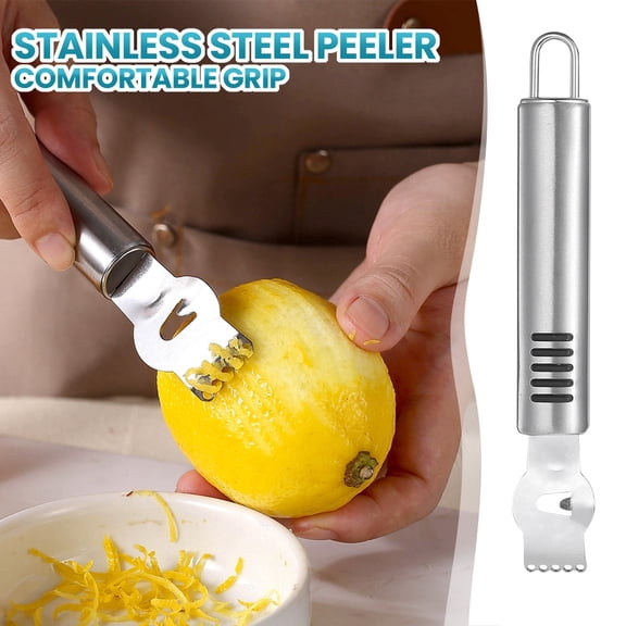 Stainless Steel Lemon Zester Peeler, Citrus Scraper with Hanging Loop, Kitchen Fruit Peeling Tool