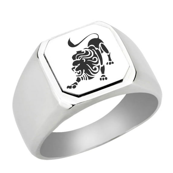 Stainless Steel Leo Engraved Signet Ring