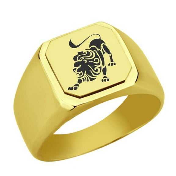 Stainless Steel Leo Engraved Signet Ring