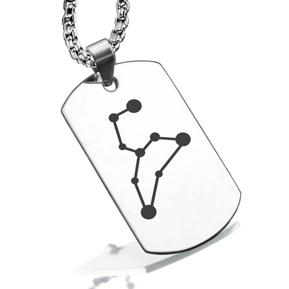 Stainless Steel Leo (Lion) Astrology Constellation Dog Tag Pendant Necklace