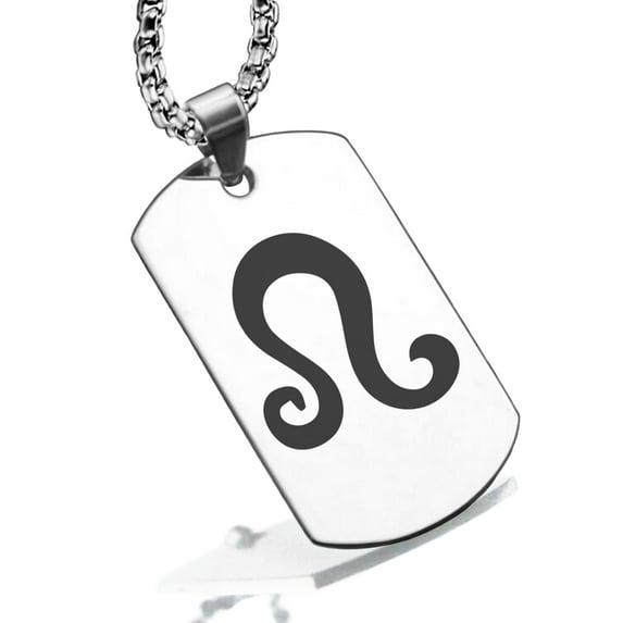 Stainless Steel Leo Zodiac Sign (Lion) Dog Tag Pendant Necklace