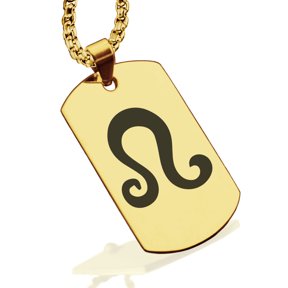 Stainless Steel Leo Zodiac Sign (Lion) Dog Tag Pendant Necklace