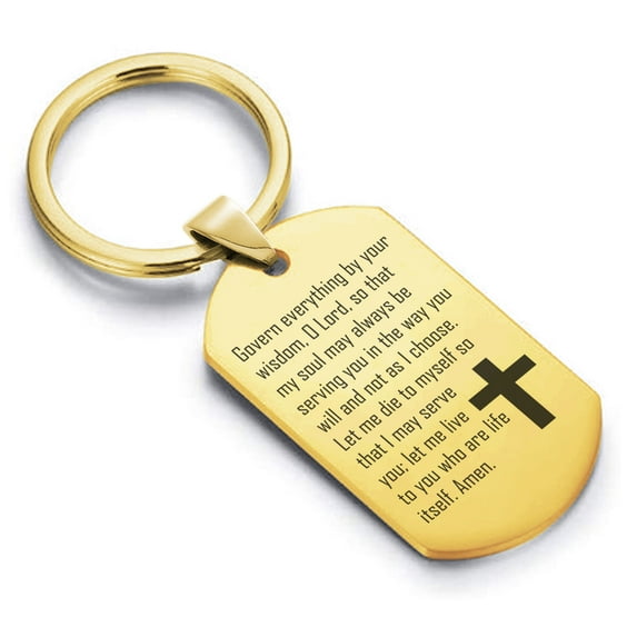 Stainless Steel Let Me Serve You Prayer Dog Tag Keychain Circle Ring