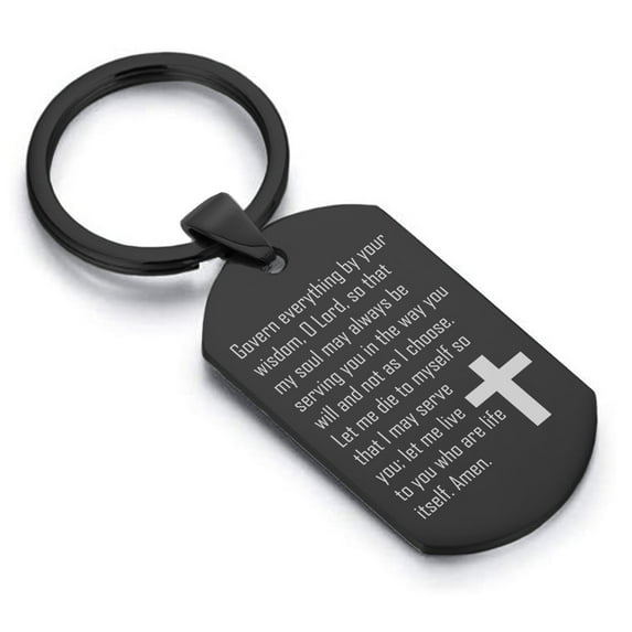 Stainless Steel Let Me Serve You Prayer Dog Tag Keychain Circle Ring