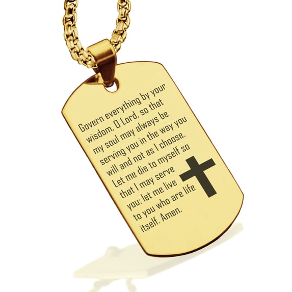 Stainless Steel Let Me Serve You Prayer Dog Tag Pendant Necklace