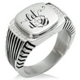 thumbnail image 1 of Stainless Steel Let it Bee CZ Ribbed Needle Stripe Pattern Biker Style Polished Ring, 1 of 1