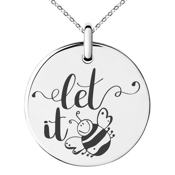 Tioneer Stainless Steel Let it Bee Engraved Small Medallion Circle Charm Pendant Necklace