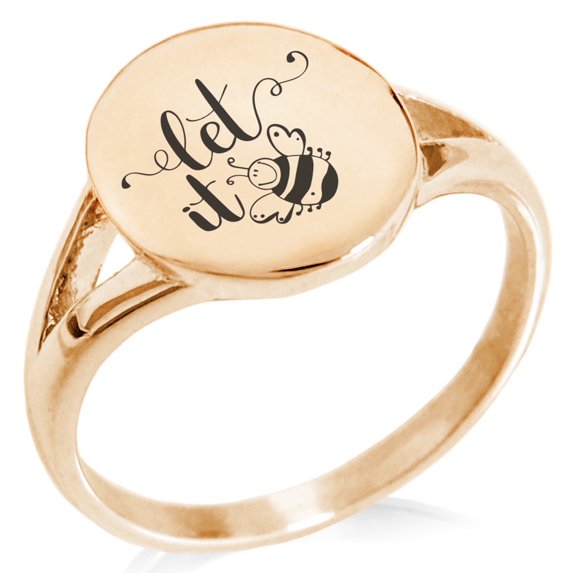 Tioneer Stainless Steel Let it Bee Minimalist Oval Top Polished Statement Ring