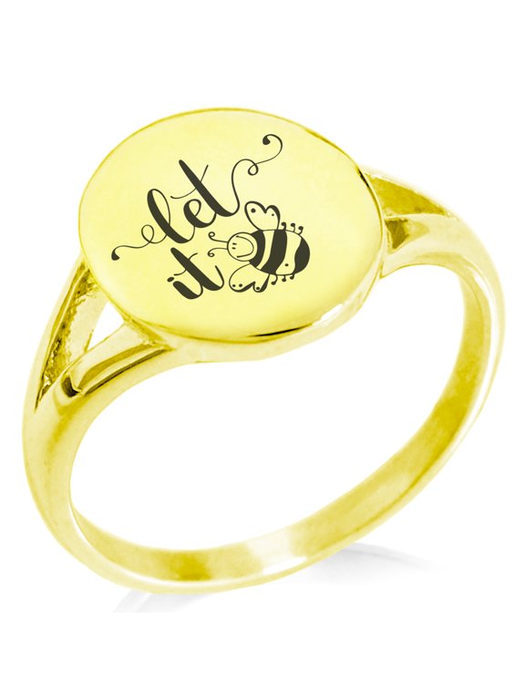 Stainless Steel Let it Bee Minimalist Oval Top Polished Statement Ring