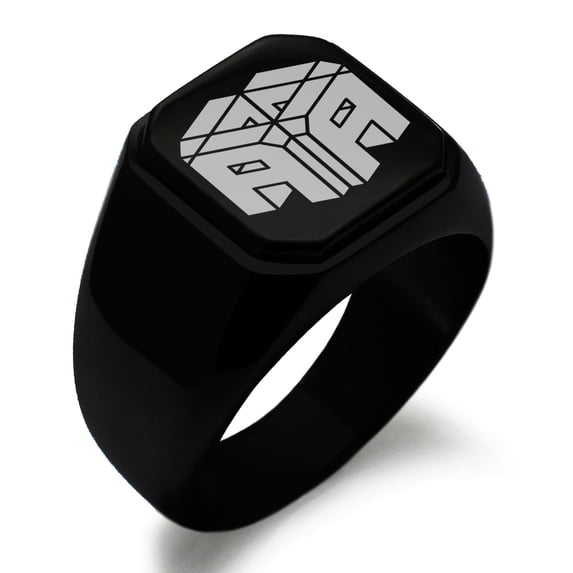 Stainless Steel Letter A Initial 3D Cube Box Monogram Engraved Engraved Square Flat Top Biker Style Polished Signet Ring